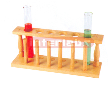 TEST TUBE STAND, WOODEN, WITH DRYING PEGS for 6 Test Tubes